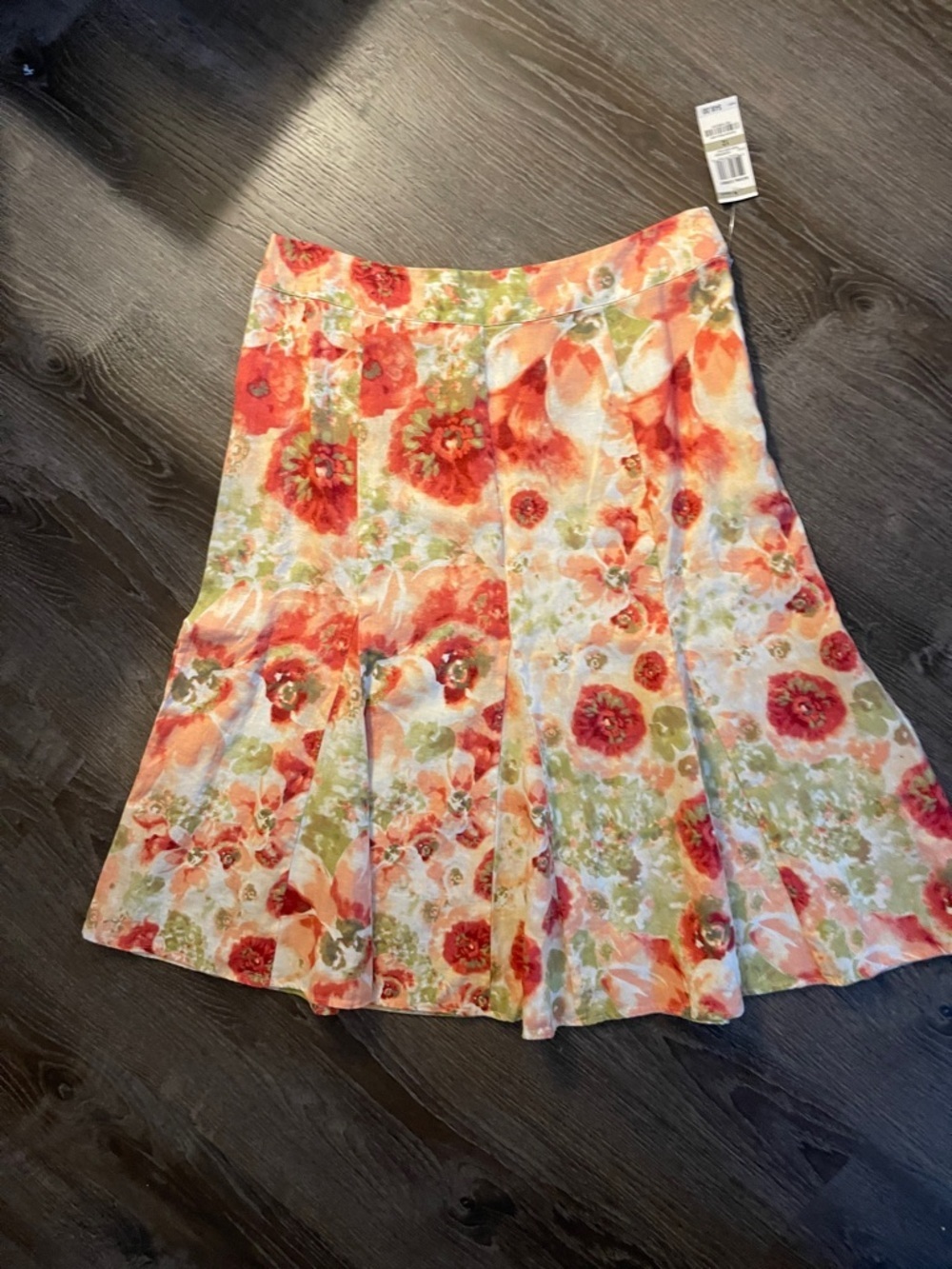 JM Collection Floral Linen Pleated A-Line Skirt Size 12 NWT
